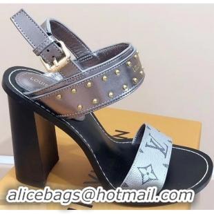 New Cheap Louis Vuitton Studs Heel 10cm Passenger Sandals LV92909 Silver 2019