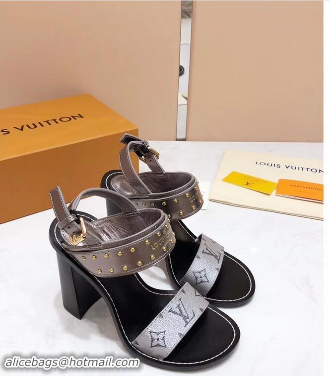 New Cheap Louis Vuitton Studs Heel 10cm Passenger Sandals LV92909 Silver 2019