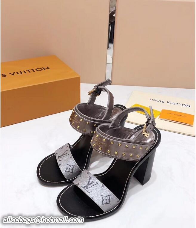 New Cheap Louis Vuitton Studs Heel 10cm Passenger Sandals LV92909 Silver 2019