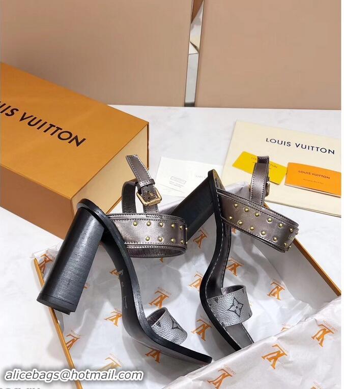 New Cheap Louis Vuitton Studs Heel 10cm Passenger Sandals LV92909 Silver 2019