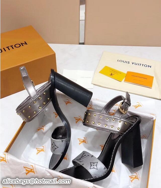 New Cheap Louis Vuitton Studs Heel 10cm Passenger Sandals LV92909 Silver 2019