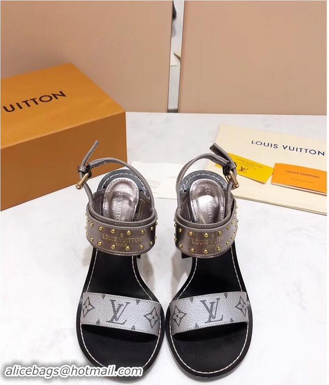 New Cheap Louis Vuitton Studs Heel 10cm Passenger Sandals LV92909 Silver 2019