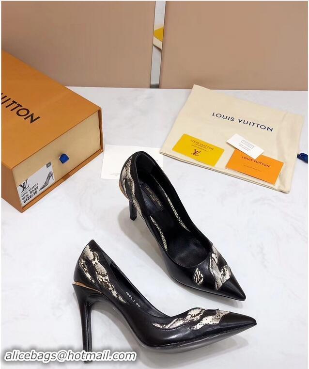 Promotional Louis Vuitton Heel 10.5cm Eyeline Pumps Python LV91912 Pattern Black 2019