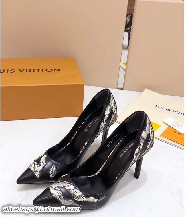 Promotional Louis Vuitton Heel 10.5cm Eyeline Pumps Python LV91912 Pattern Black 2019