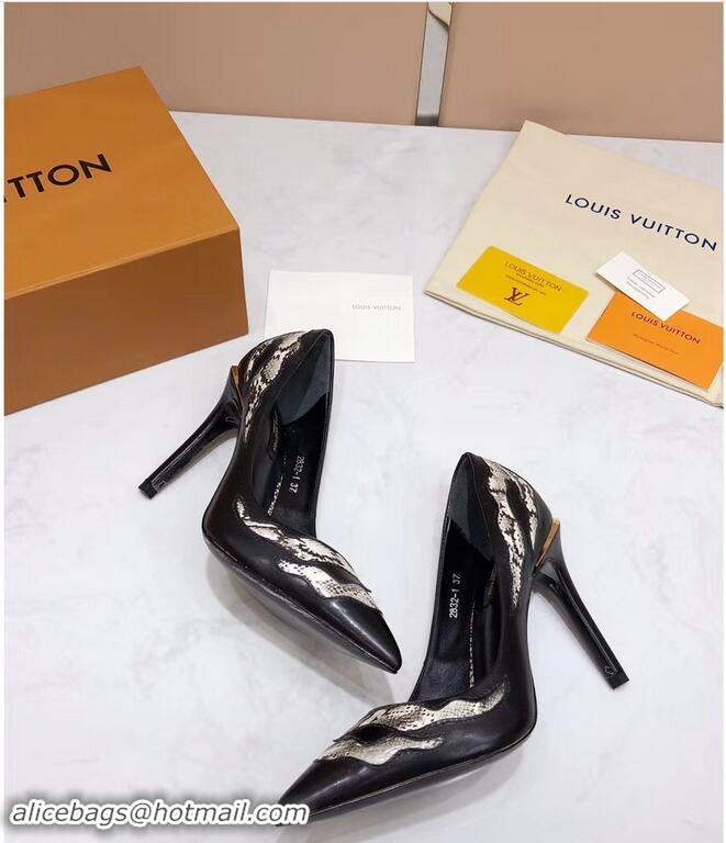 Promotional Louis Vuitton Heel 10.5cm Eyeline Pumps Python LV91912 Pattern Black 2019