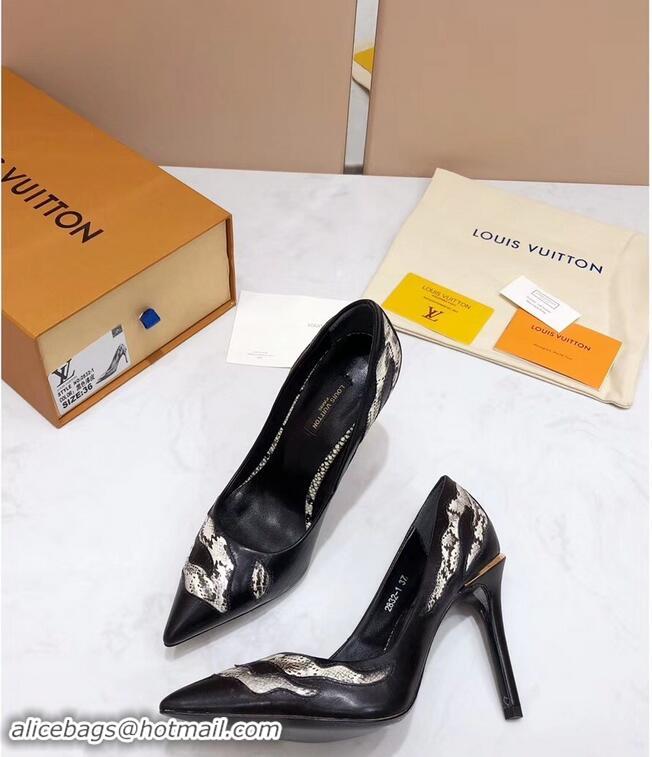 Promotional Louis Vuitton Heel 10.5cm Eyeline Pumps Python LV91912 Pattern Black 2019