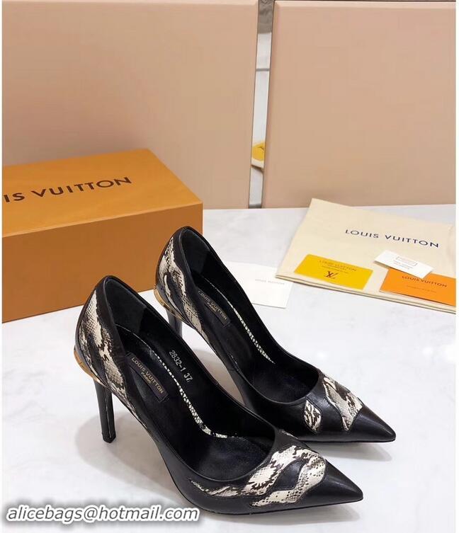 Promotional Louis Vuitton Heel 10.5cm Eyeline Pumps Python LV91912 Pattern Black 2019