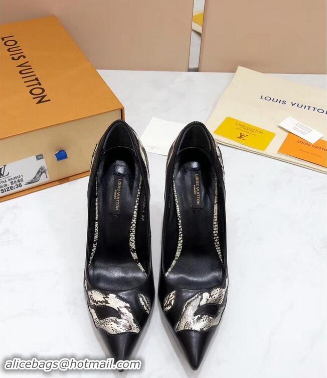 Promotional Louis Vuitton Heel 10.5cm Eyeline Pumps Python LV91912 Pattern Black 2019