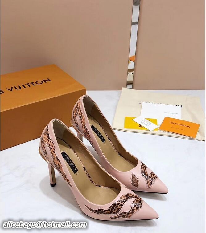 Inexpensive Louis Vuitton Heel 10.5cm Eyeline Pumps Python LV91912 Pattern Pink 2019