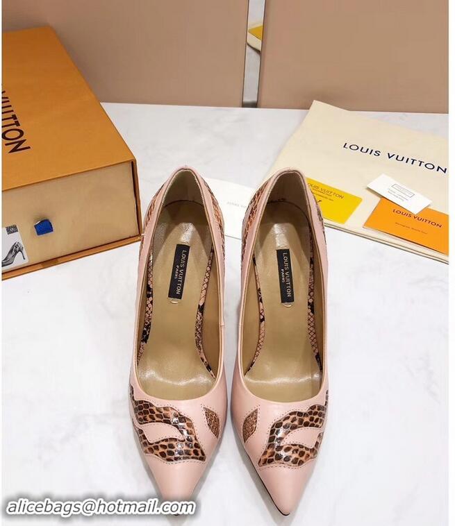 Inexpensive Louis Vuitton Heel 10.5cm Eyeline Pumps Python LV91912 Pattern Pink 2019