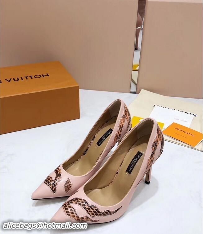 Inexpensive Louis Vuitton Heel 10.5cm Eyeline Pumps Python LV91912 Pattern Pink 2019