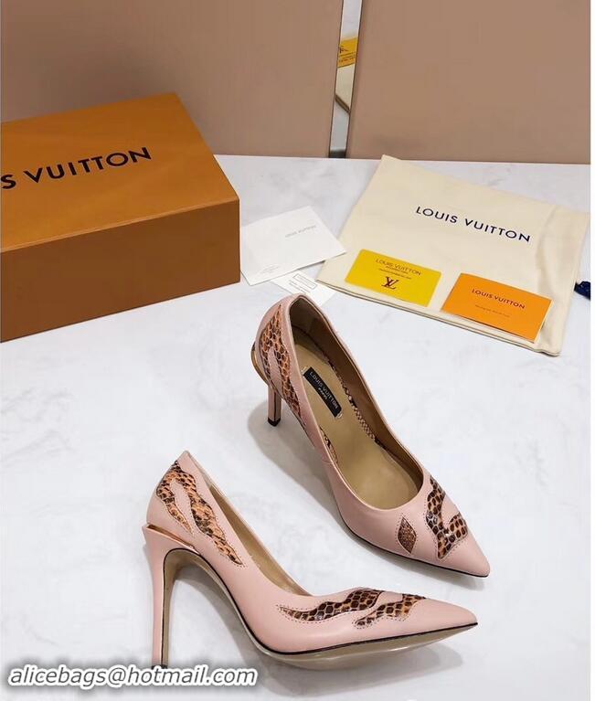 Inexpensive Louis Vuitton Heel 10.5cm Eyeline Pumps Python LV91912 Pattern Pink 2019