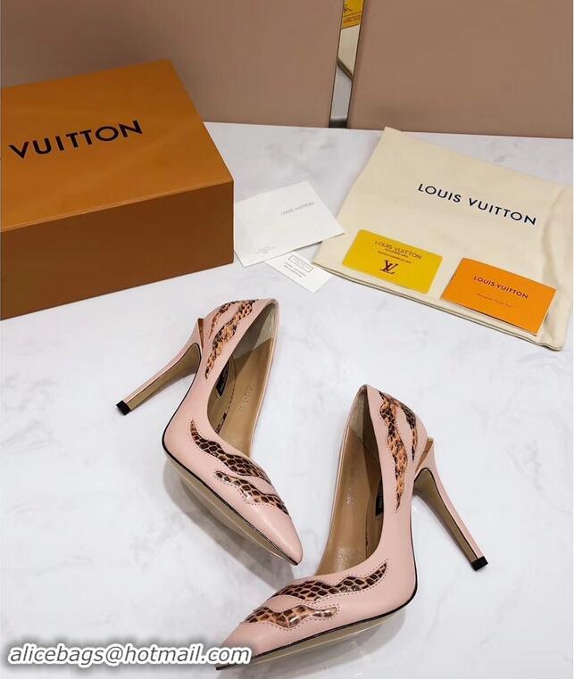 Inexpensive Louis Vuitton Heel 10.5cm Eyeline Pumps Python LV91912 Pattern Pink 2019