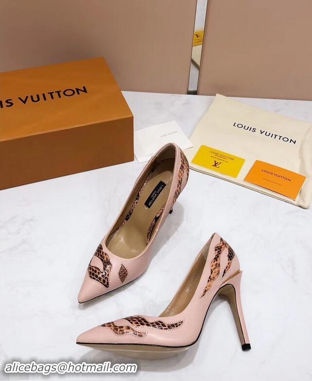 Inexpensive Louis Vuitton Heel 10.5cm Eyeline Pumps Python LV91912 Pattern Pink 2019