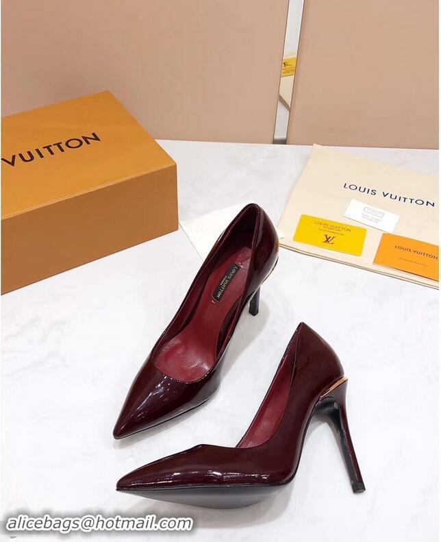 Buy Cheap Louis Vuitton Heel 10.5cm Eyeline Pumps LV91915 Patent Burgundy 2019