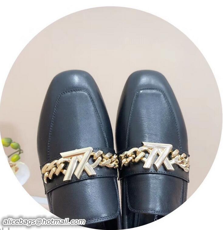 Inexpensive Louis Vuitton Upper Case Flat Loafer Chain 1A4XE7 Calf Leather Black 2019