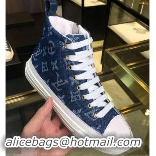 Low Cost Louis Vuitton Monogram Denim Stellar Sneakers Boots 1A4VTA Bleu Jeans Blue 2019