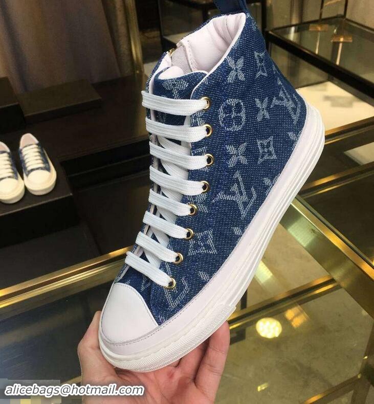 Low Cost Louis Vuitton Monogram Denim Stellar Sneakers Boots 1A4VTA Bleu Jeans Blue 2019