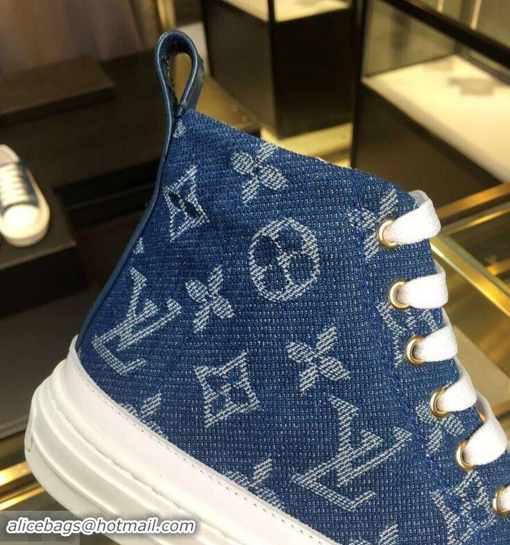 Low Cost Louis Vuitton Monogram Denim Stellar Sneakers Boots 1A4VTA Bleu Jeans Blue 2019