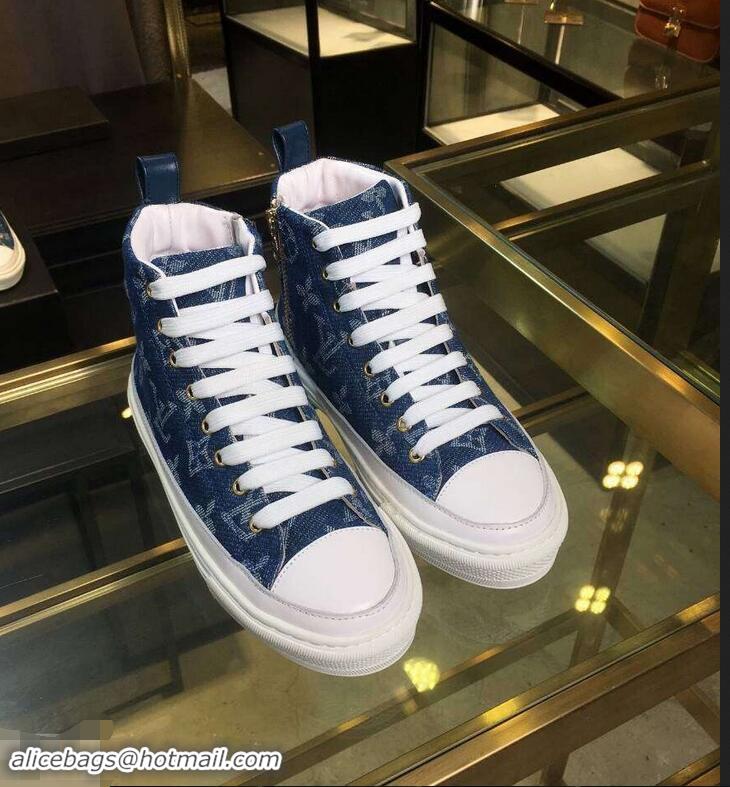 Low Cost Louis Vuitton Monogram Denim Stellar Sneakers Boots 1A4VTA Bleu Jeans Blue 2019