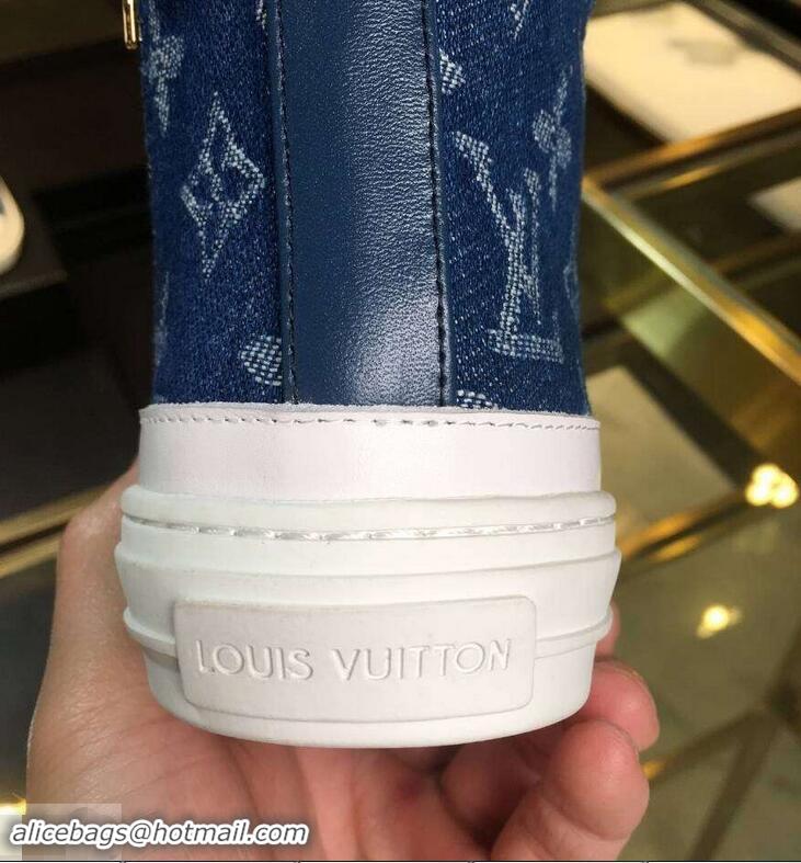 Low Cost Louis Vuitton Monogram Denim Stellar Sneakers Boots 1A4VTA Bleu Jeans Blue 2019