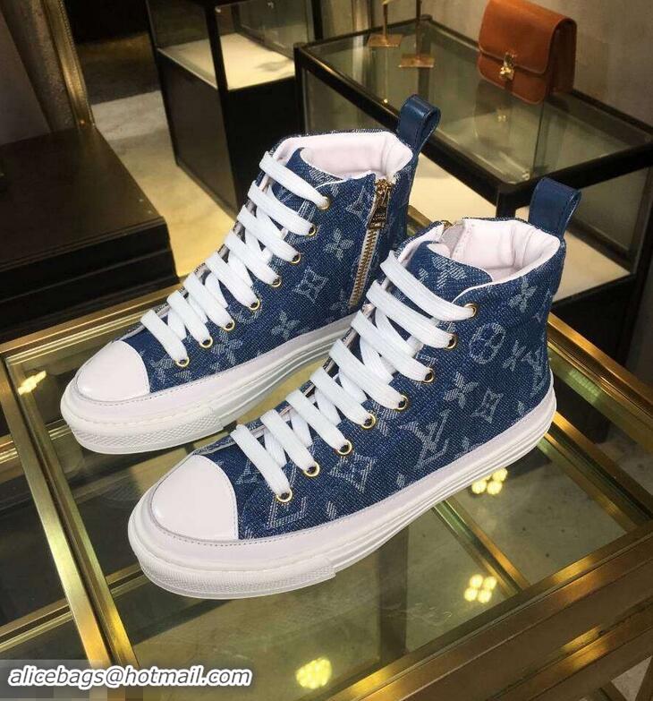 Low Cost Louis Vuitton Monogram Denim Stellar Sneakers Boots 1A4VTA Bleu Jeans Blue 2019