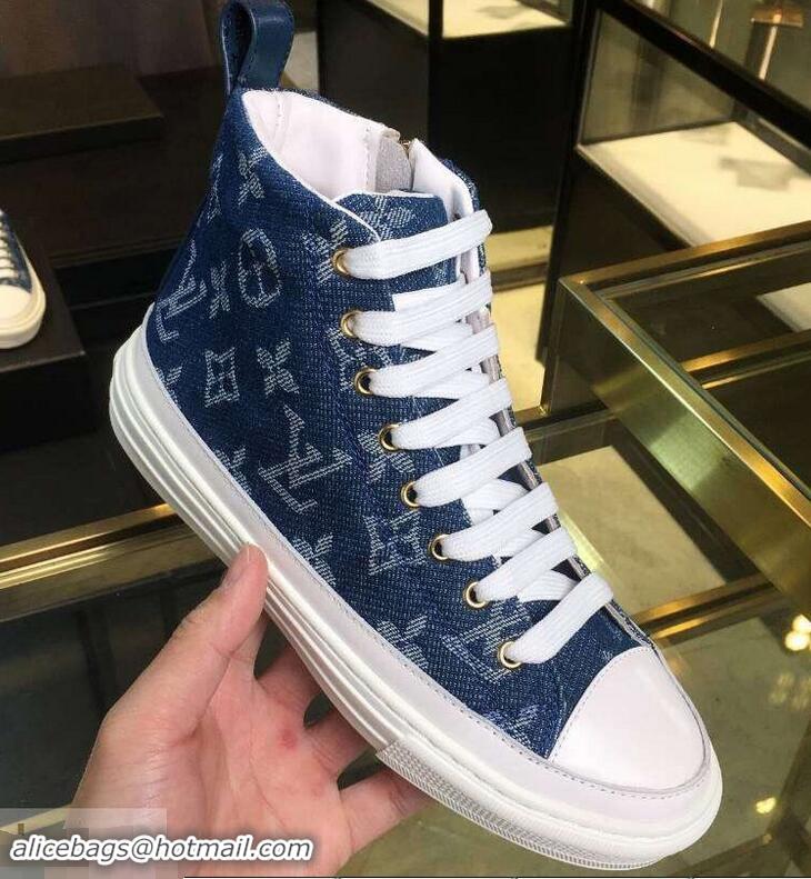 Low Cost Louis Vuitton Monogram Denim Stellar Sneakers Boots 1A4VTA Bleu Jeans Blue 2019