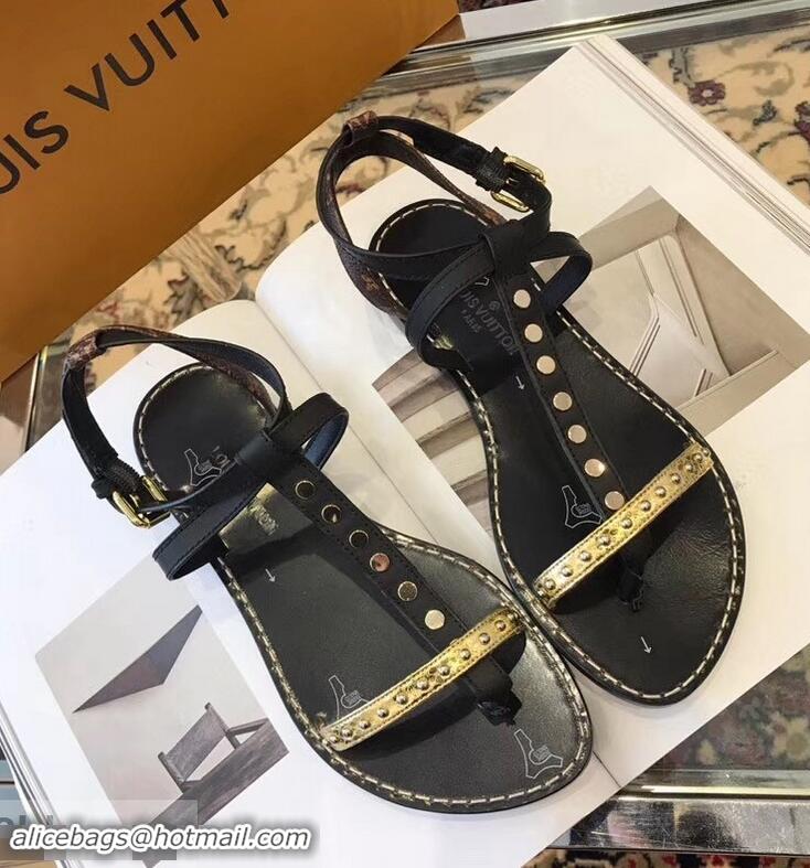 Buy Discount Louis Vuitton Wayside Flat Sandals LV93303 Black 2019