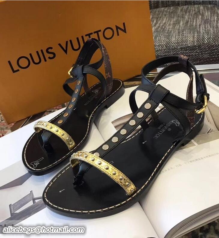 Buy Discount Louis Vuitton Wayside Flat Sandals LV93303 Black 2019