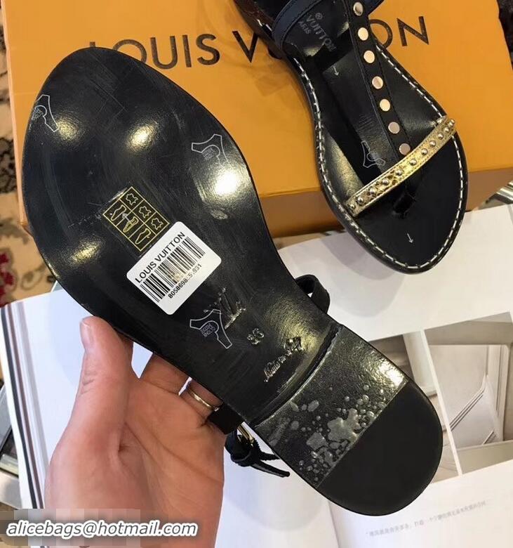 Buy Discount Louis Vuitton Wayside Flat Sandals LV93303 Black 2019