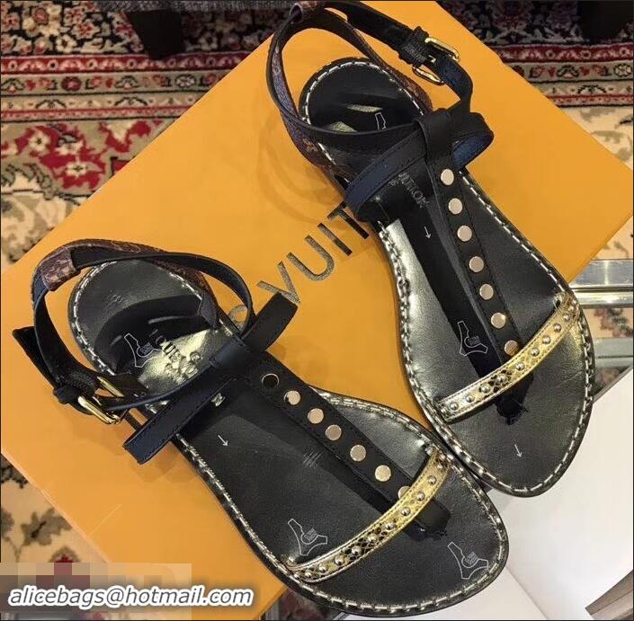 Buy Discount Louis Vuitton Wayside Flat Sandals LV93303 Black 2019