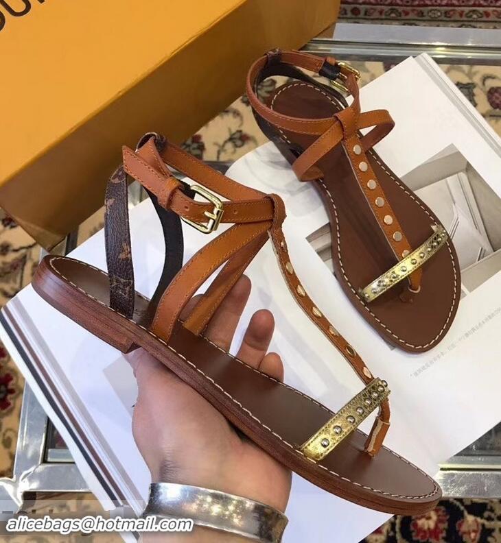 Affordable Price Louis Vuitton Wayside Flat Sandals LV93303 Brown 2019