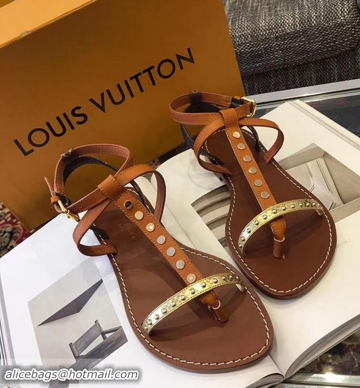 Affordable Price Louis Vuitton Wayside Flat Sandals LV93303 Brown 2019