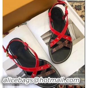 Shop Promotional Louis Vuitton Carimbo Flat Sandals LV93309 Red 2019