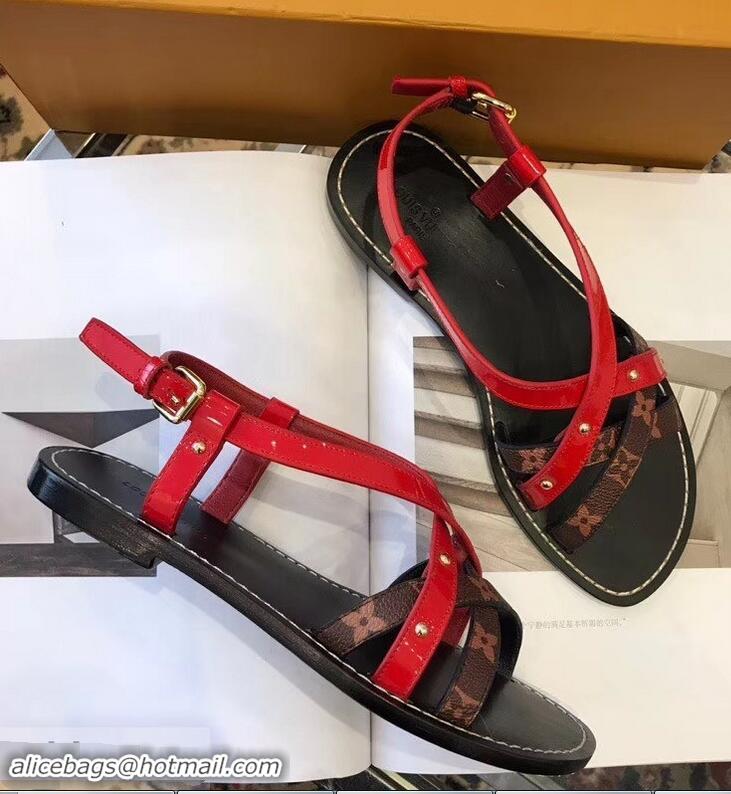 Shop Promotional Louis Vuitton Carimbo Flat Sandals LV93309 Red 2019