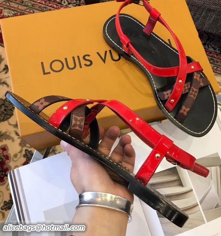 Shop Promotional Louis Vuitton Carimbo Flat Sandals LV93309 Red 2019