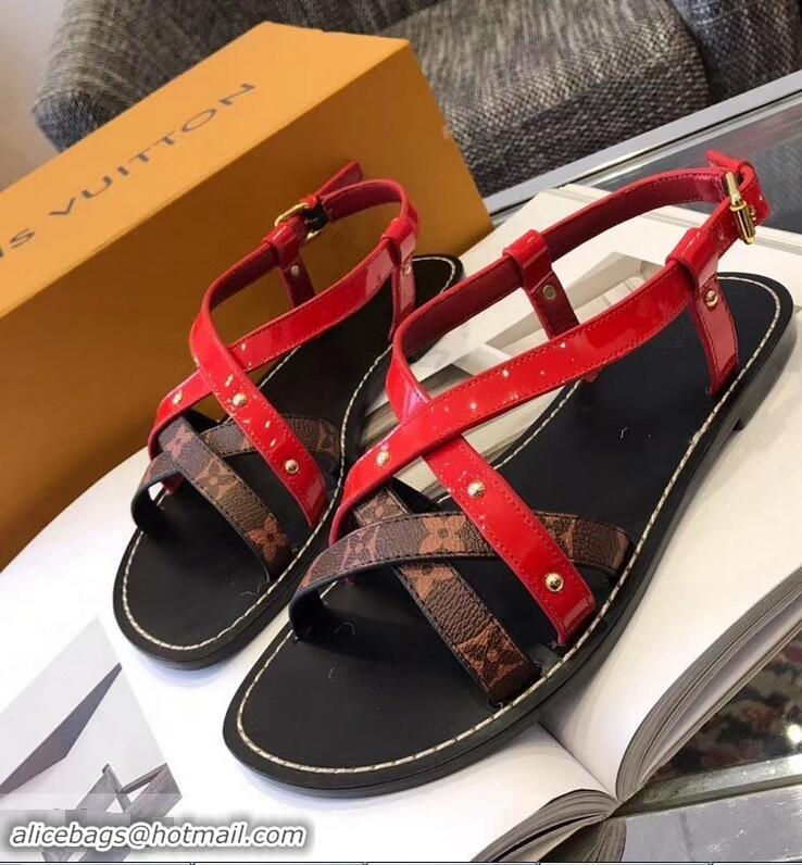 Shop Promotional Louis Vuitton Carimbo Flat Sandals LV93309 Red 2019