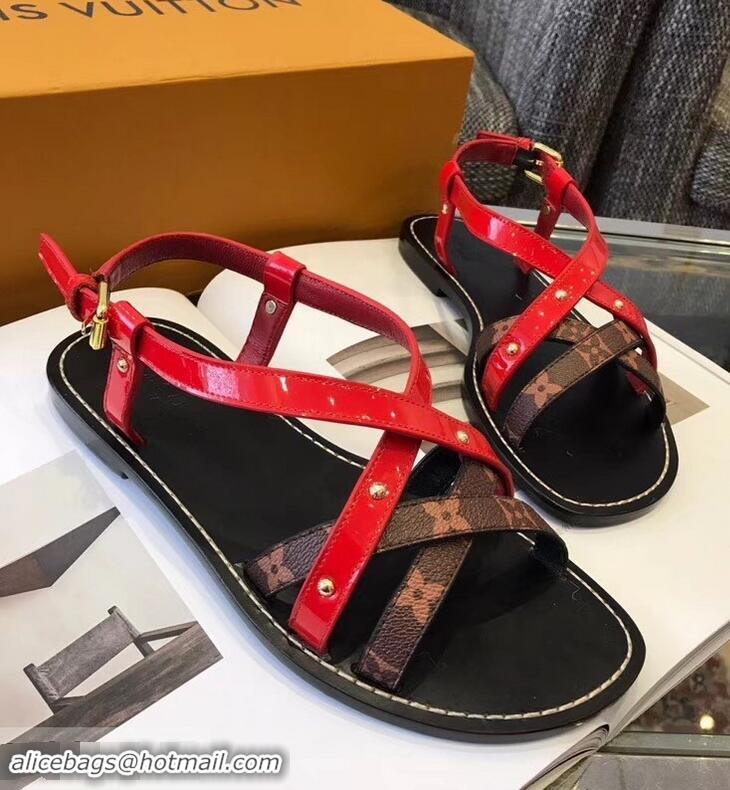 Shop Promotional Louis Vuitton Carimbo Flat Sandals LV93309 Red 2019