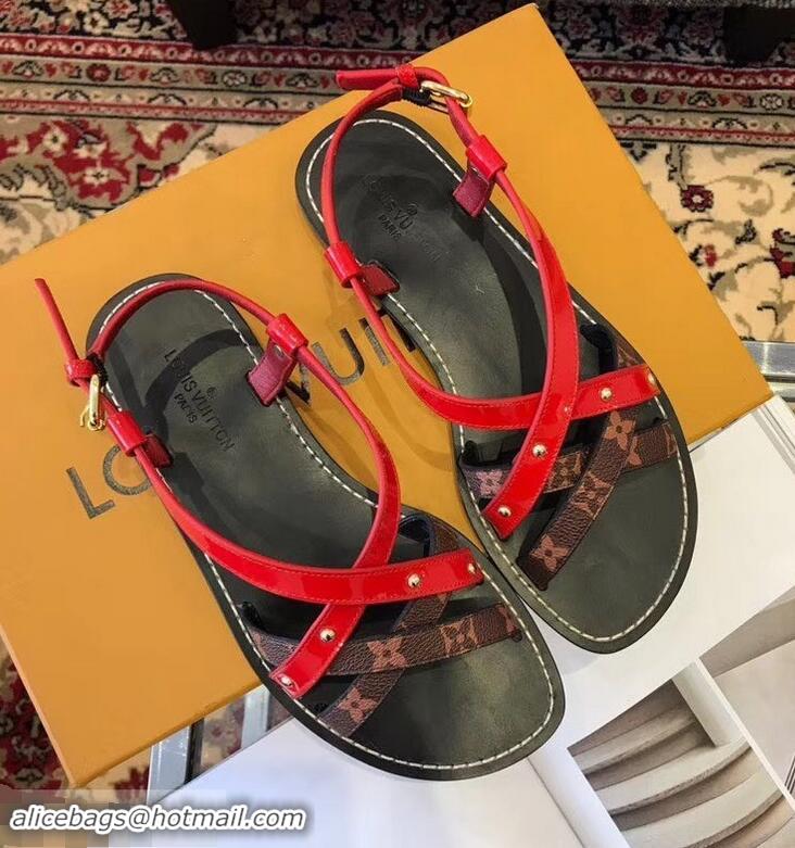 Shop Promotional Louis Vuitton Carimbo Flat Sandals LV93309 Red 2019