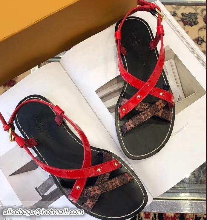 Shop Promotional Louis Vuitton Carimbo Flat Sandals LV93309 Red 2019