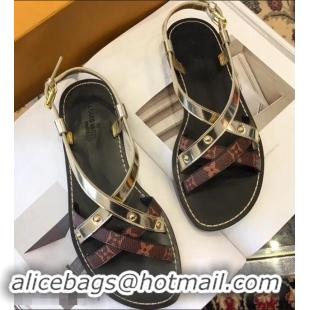 Shop Cute Louis Vuitton Carimbo Flat Sandals LV93309 Light Gold 2019