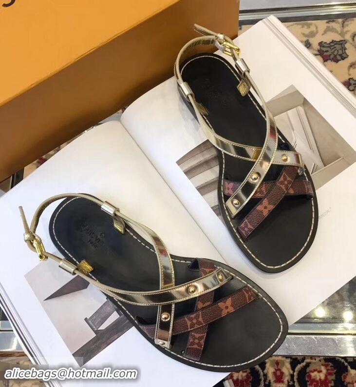 Shop Cute Louis Vuitton Carimbo Flat Sandals LV93309 Light Gold 2019