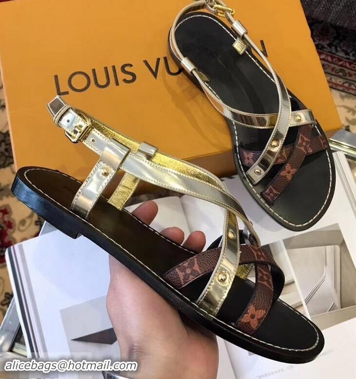 Shop Cute Louis Vuitton Carimbo Flat Sandals LV93309 Light Gold 2019