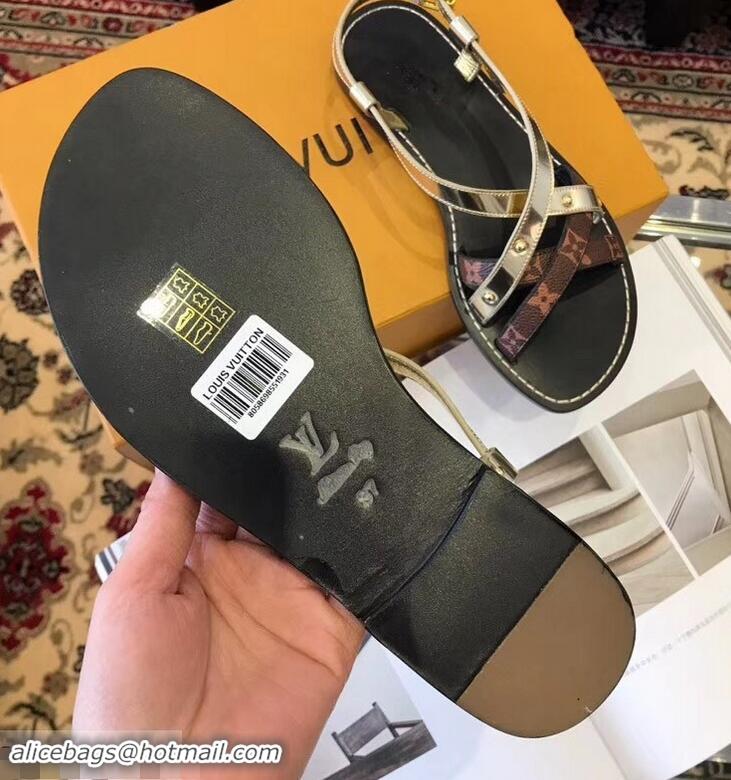 Shop Cute Louis Vuitton Carimbo Flat Sandals LV93309 Light Gold 2019