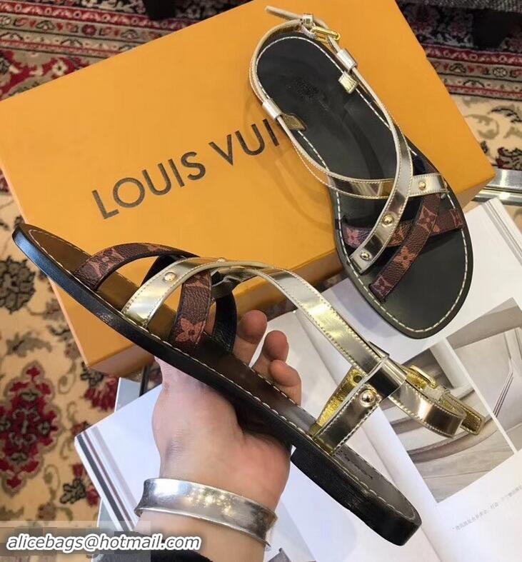 Shop Cute Louis Vuitton Carimbo Flat Sandals LV93309 Light Gold 2019