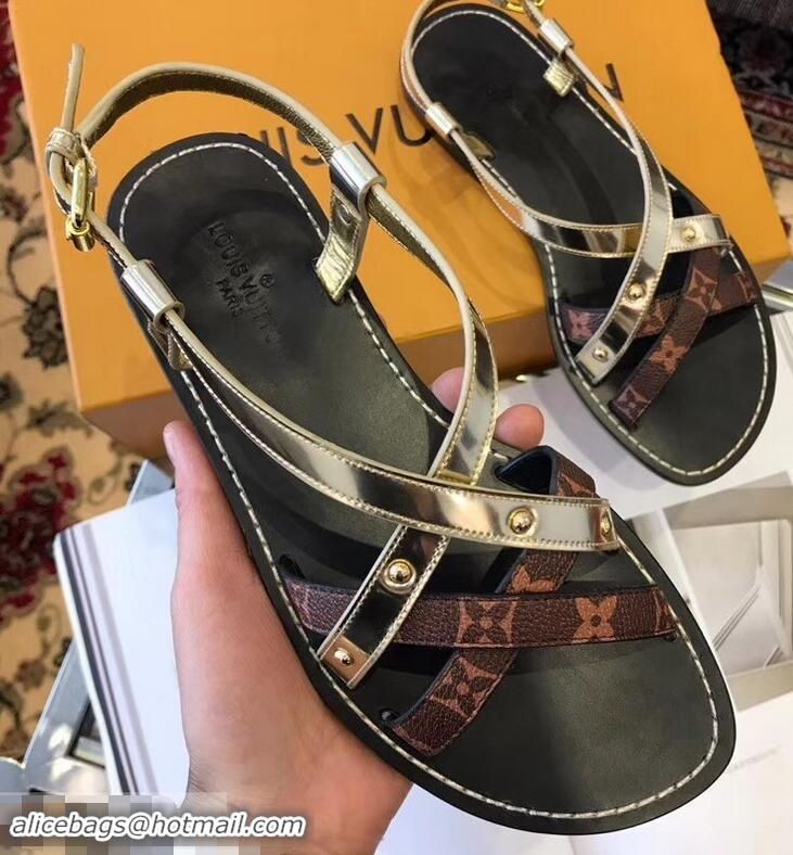 Shop Cute Louis Vuitton Carimbo Flat Sandals LV93309 Light Gold 2019