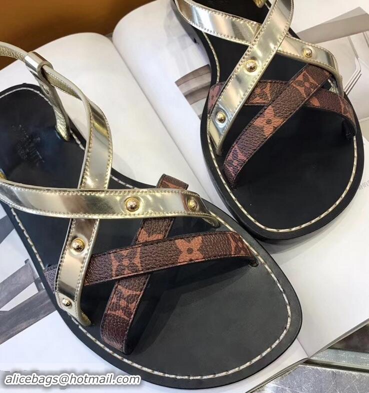 Shop Cute Louis Vuitton Carimbo Flat Sandals LV93309 Light Gold 2019