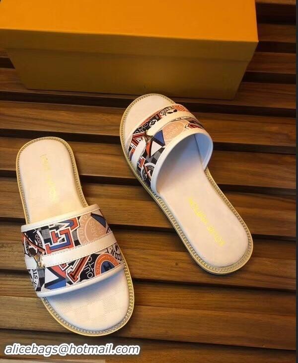 Super Quality Louis Vuitton Stickers Men's Slides LV93003 White