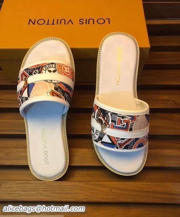 Super Quality Louis Vuitton Stickers Men's Slides LV93003 White