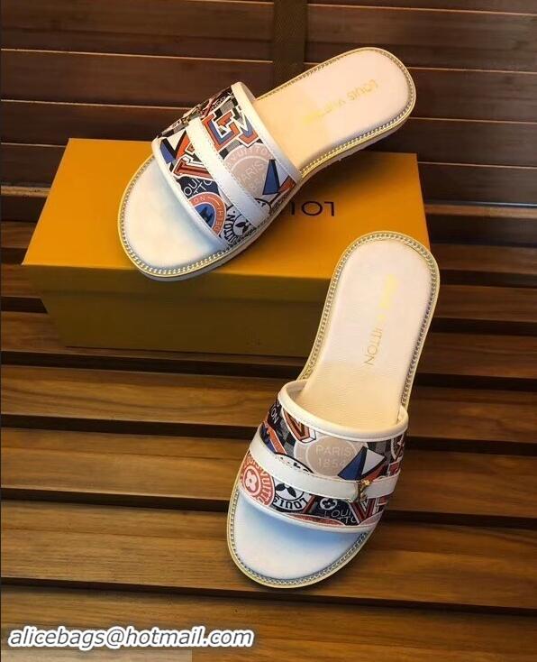 Super Quality Louis Vuitton Stickers Men's Slides LV93003 White